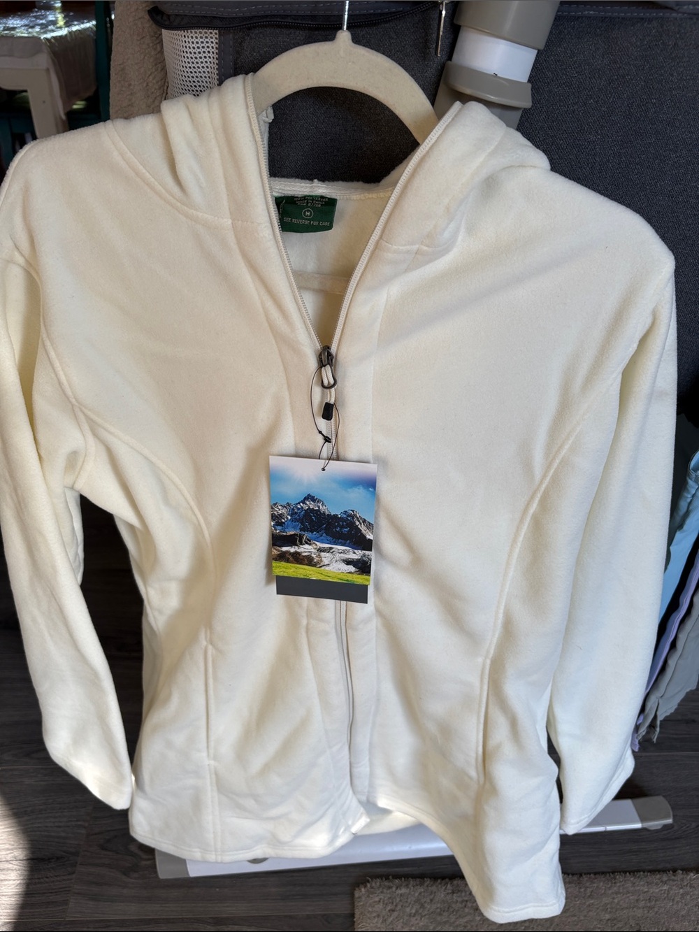 Cream Teddy Hoodie Jacket with Zip-Front